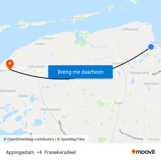 Appingedam to Franekeradeel map