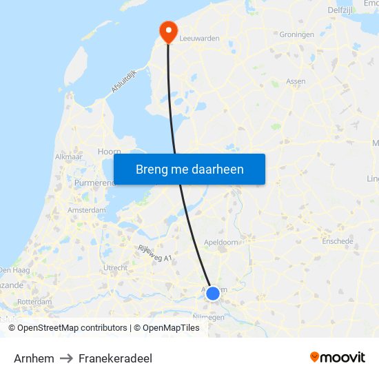 Arnhem to Franekeradeel map