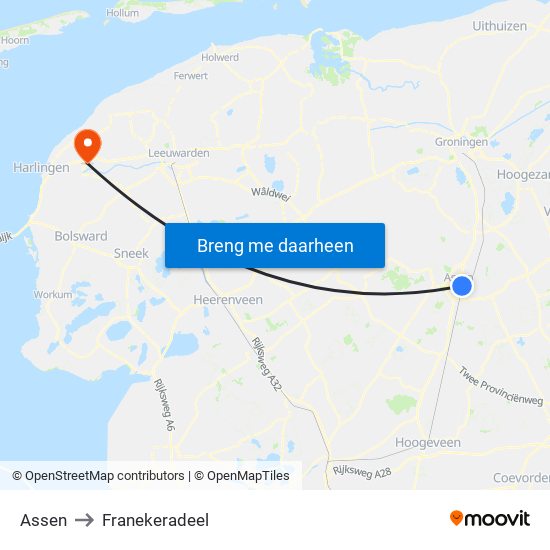 Assen to Franekeradeel map