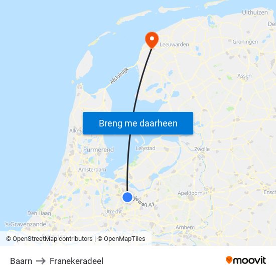 Baarn to Franekeradeel map