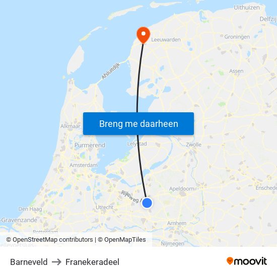 Barneveld to Franekeradeel map