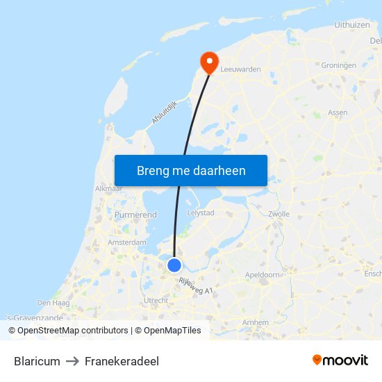 Blaricum to Franekeradeel map