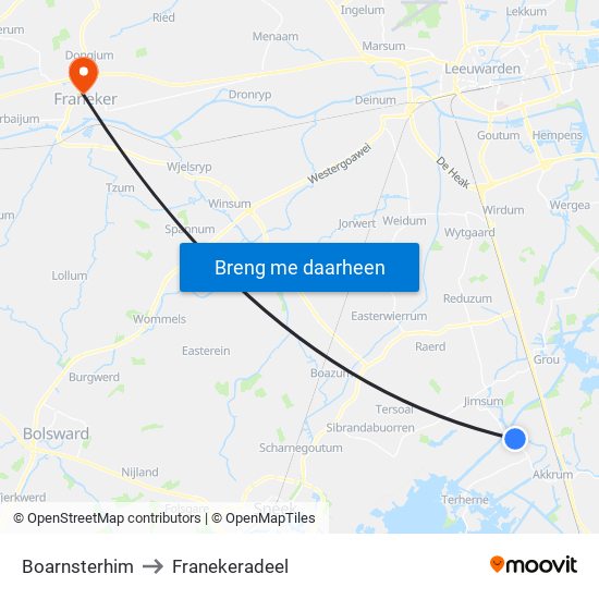 Boarnsterhim to Franekeradeel map