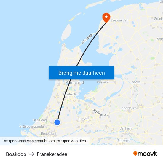 Boskoop to Franekeradeel map