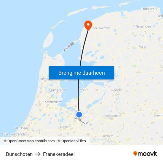 Bunschoten to Franekeradeel map