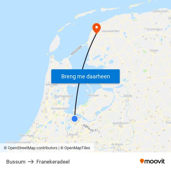 Bussum to Franekeradeel map