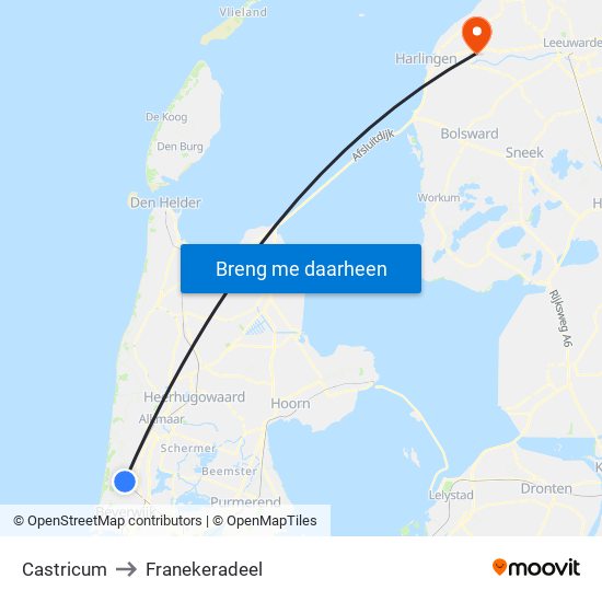 Castricum to Franekeradeel map