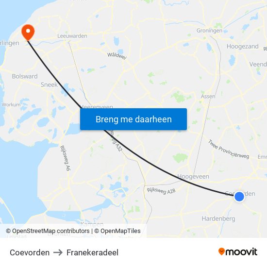 Coevorden to Franekeradeel map
