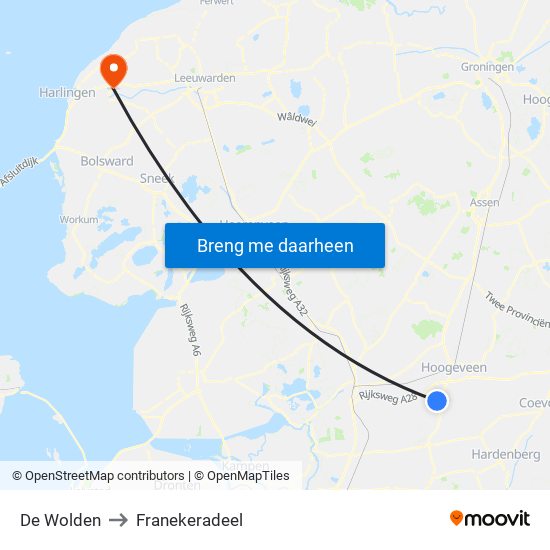 De Wolden to Franekeradeel map