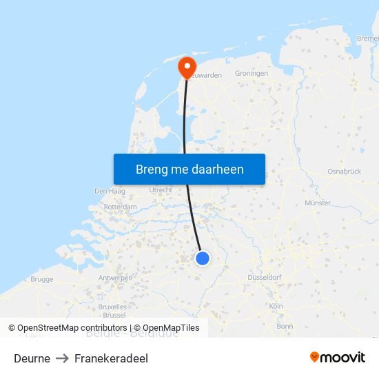 Deurne to Franekeradeel map