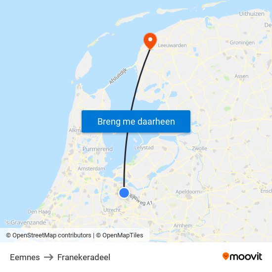 Eemnes to Franekeradeel map