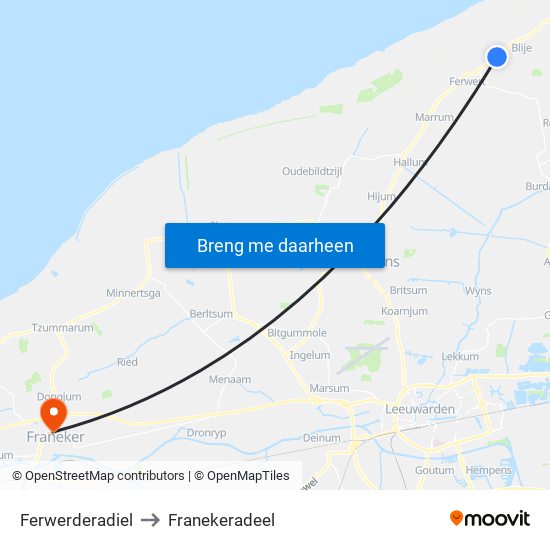 Ferwerderadiel to Franekeradeel map