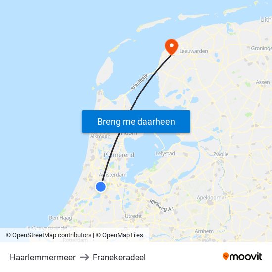 Haarlemmermeer to Franekeradeel map