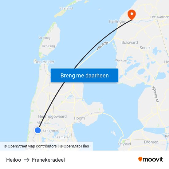 Heiloo to Franekeradeel map