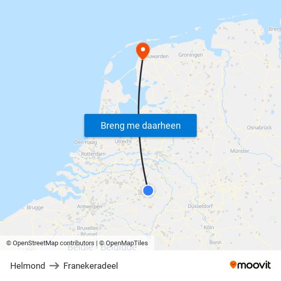 Helmond to Franekeradeel map