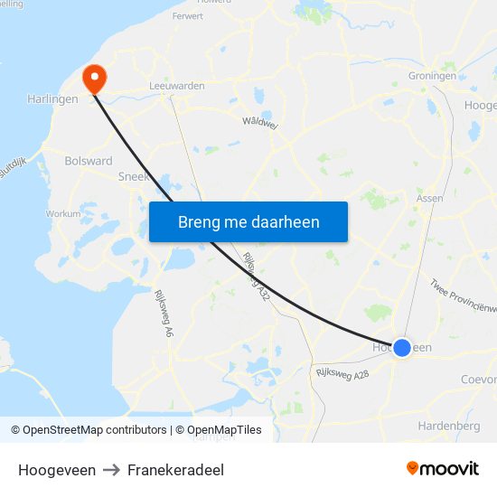 Hoogeveen to Franekeradeel map