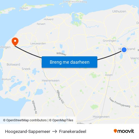Hoogezand-Sappemeer to Franekeradeel map