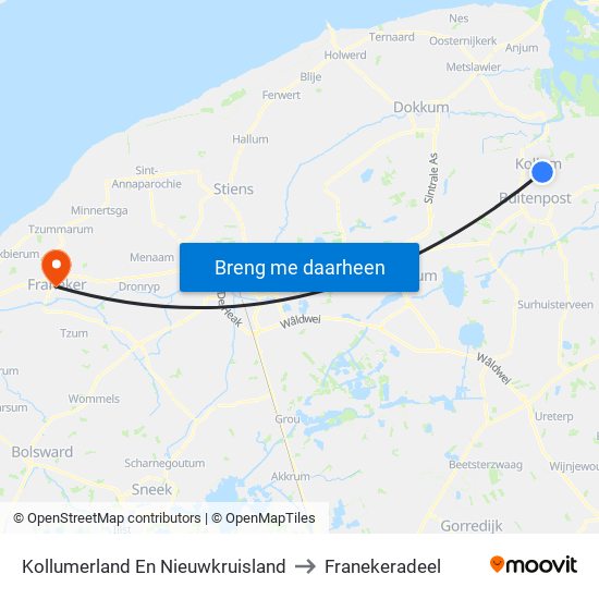 Kollumerland En Nieuwkruisland to Franekeradeel map