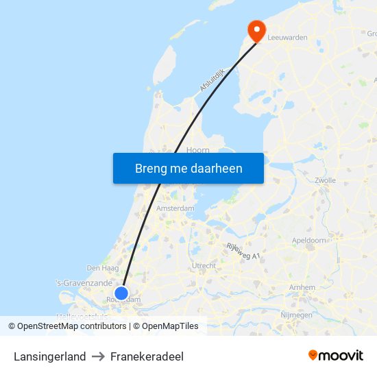 Lansingerland to Franekeradeel map