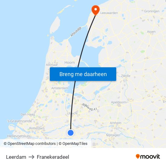 Leerdam to Franekeradeel map