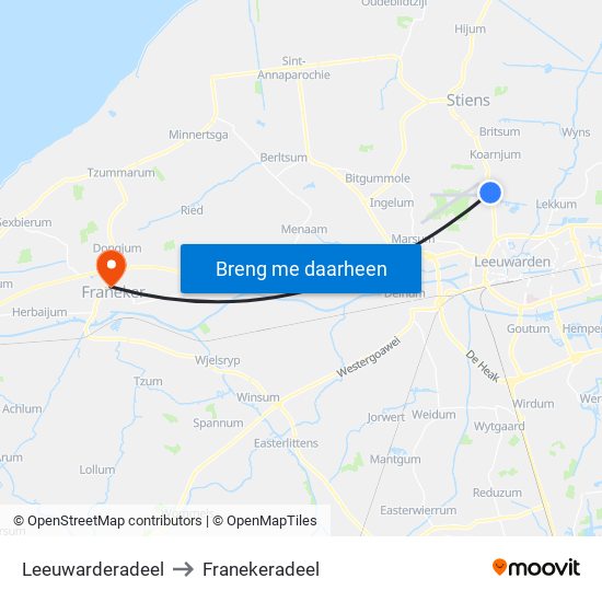 Leeuwarderadeel to Franekeradeel map
