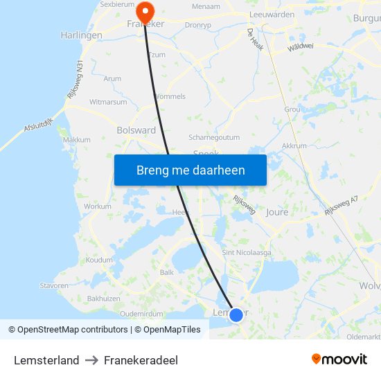 Lemsterland to Franekeradeel map