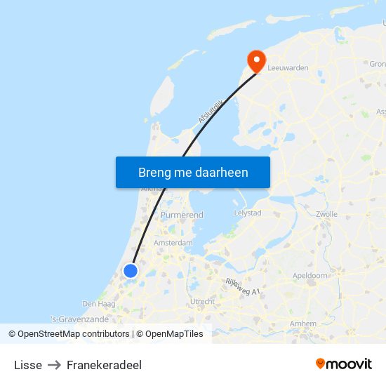 Lisse to Franekeradeel map