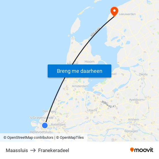 Maassluis to Franekeradeel map