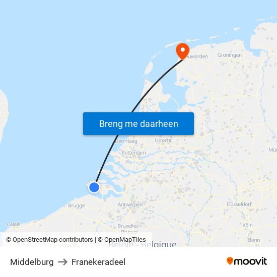 Middelburg to Franekeradeel map