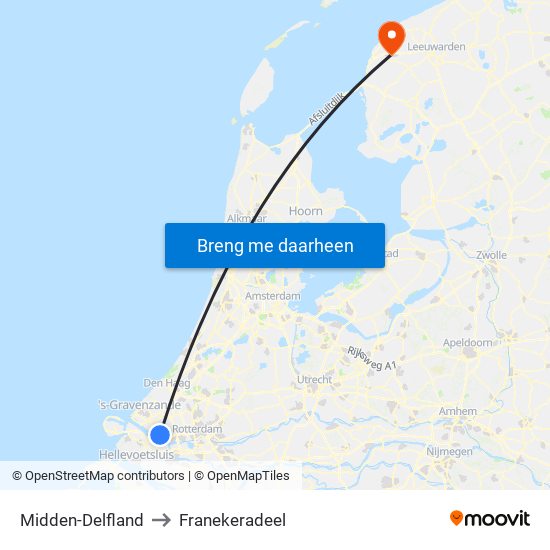 Midden-Delfland to Franekeradeel map