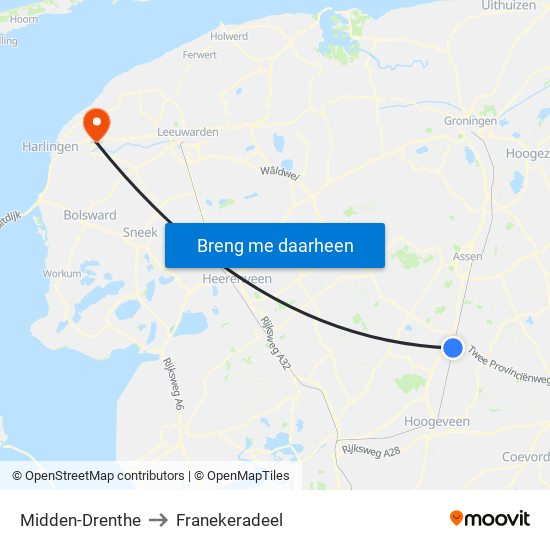 Midden-Drenthe to Franekeradeel map