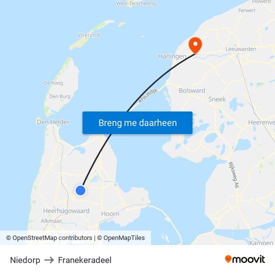 Niedorp to Franekeradeel map
