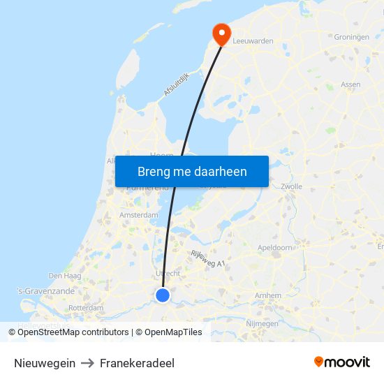 Nieuwegein to Franekeradeel map