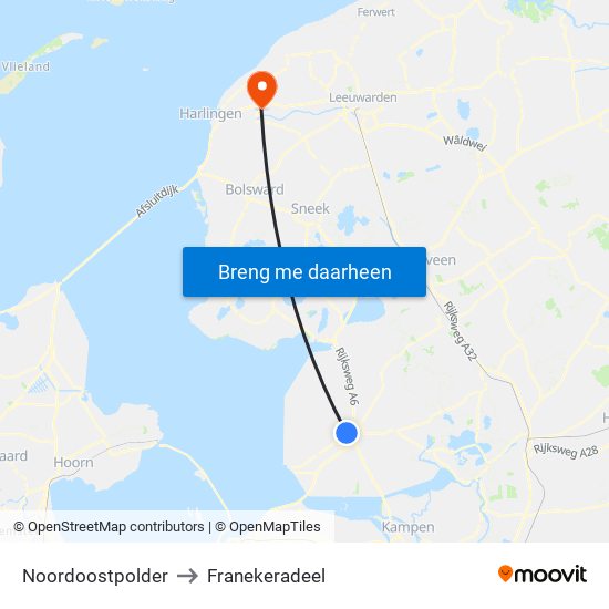Noordoostpolder to Franekeradeel map