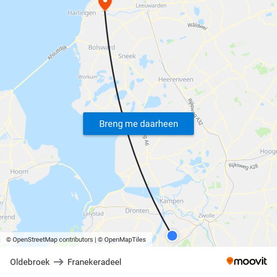 Oldebroek to Franekeradeel map