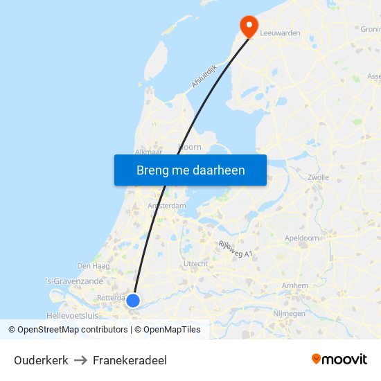 Ouderkerk to Franekeradeel map