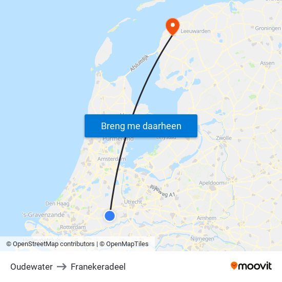 Oudewater to Franekeradeel map