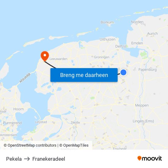 Pekela to Franekeradeel map