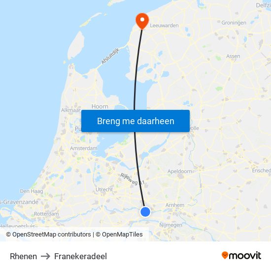 Rhenen to Franekeradeel map