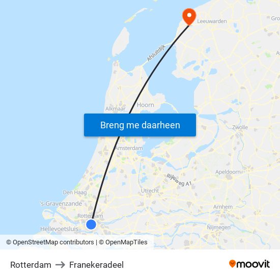 Rotterdam to Franekeradeel map
