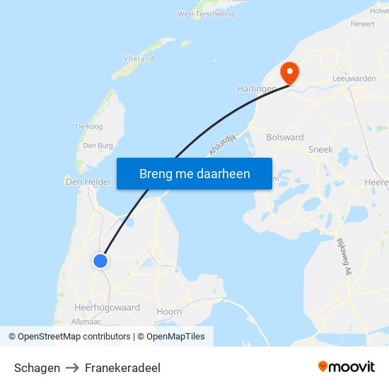 Schagen to Franekeradeel map