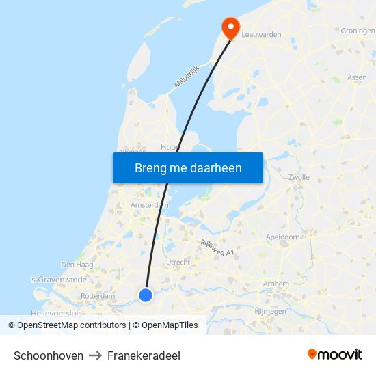 Schoonhoven to Franekeradeel map