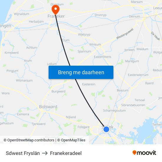 Sdwest Fryslân to Franekeradeel map