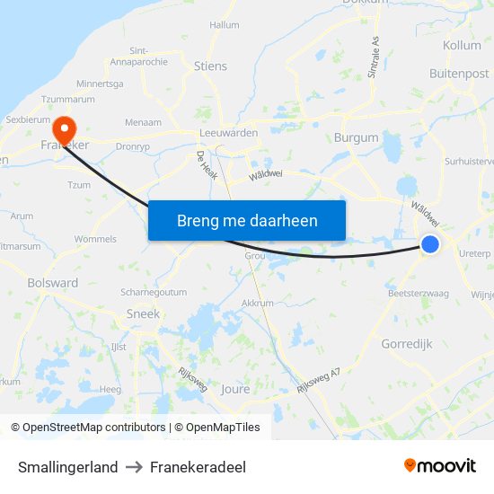 Smallingerland to Franekeradeel map