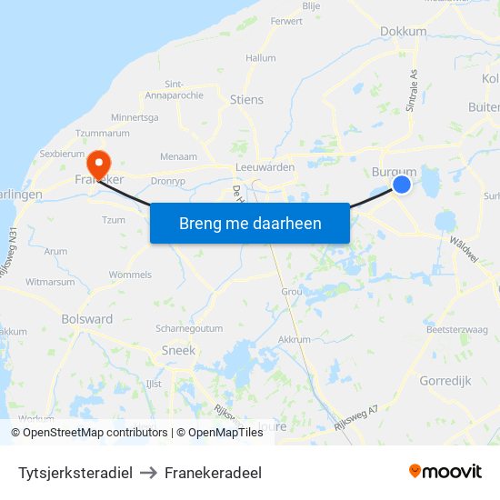 Tytsjerksteradiel to Franekeradeel map