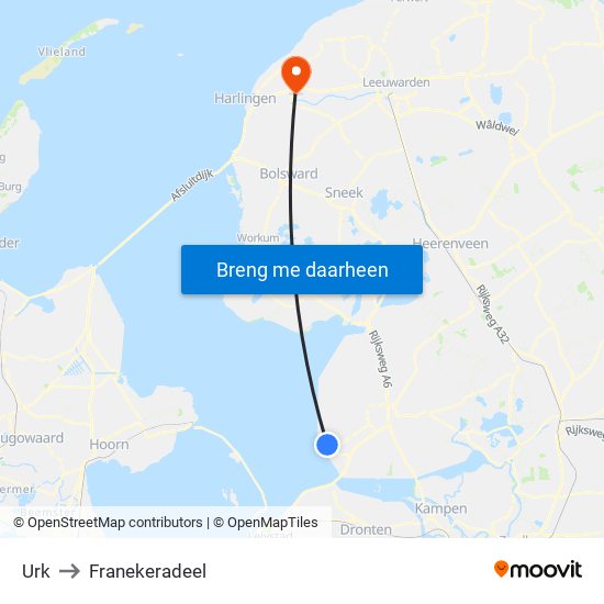 Urk to Franekeradeel map