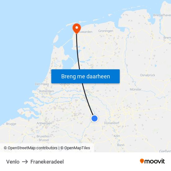 Venlo to Franekeradeel map