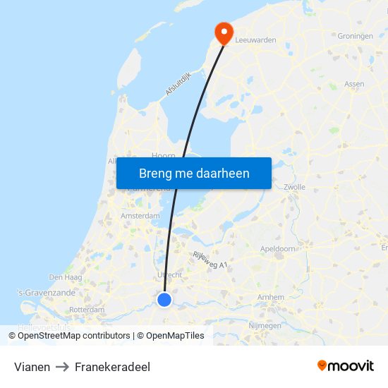 Vianen to Franekeradeel map