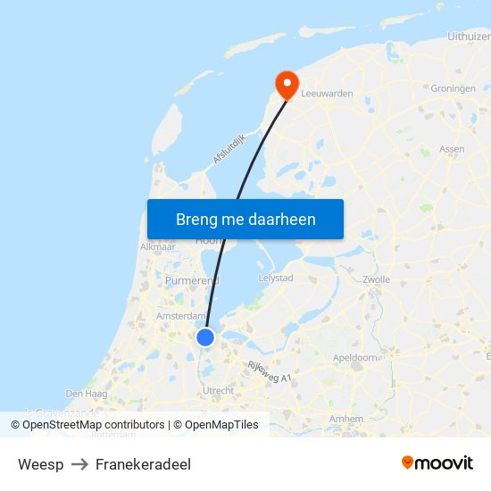 Weesp to Franekeradeel map
