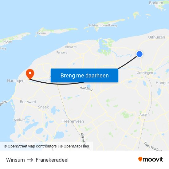 Winsum to Franekeradeel map